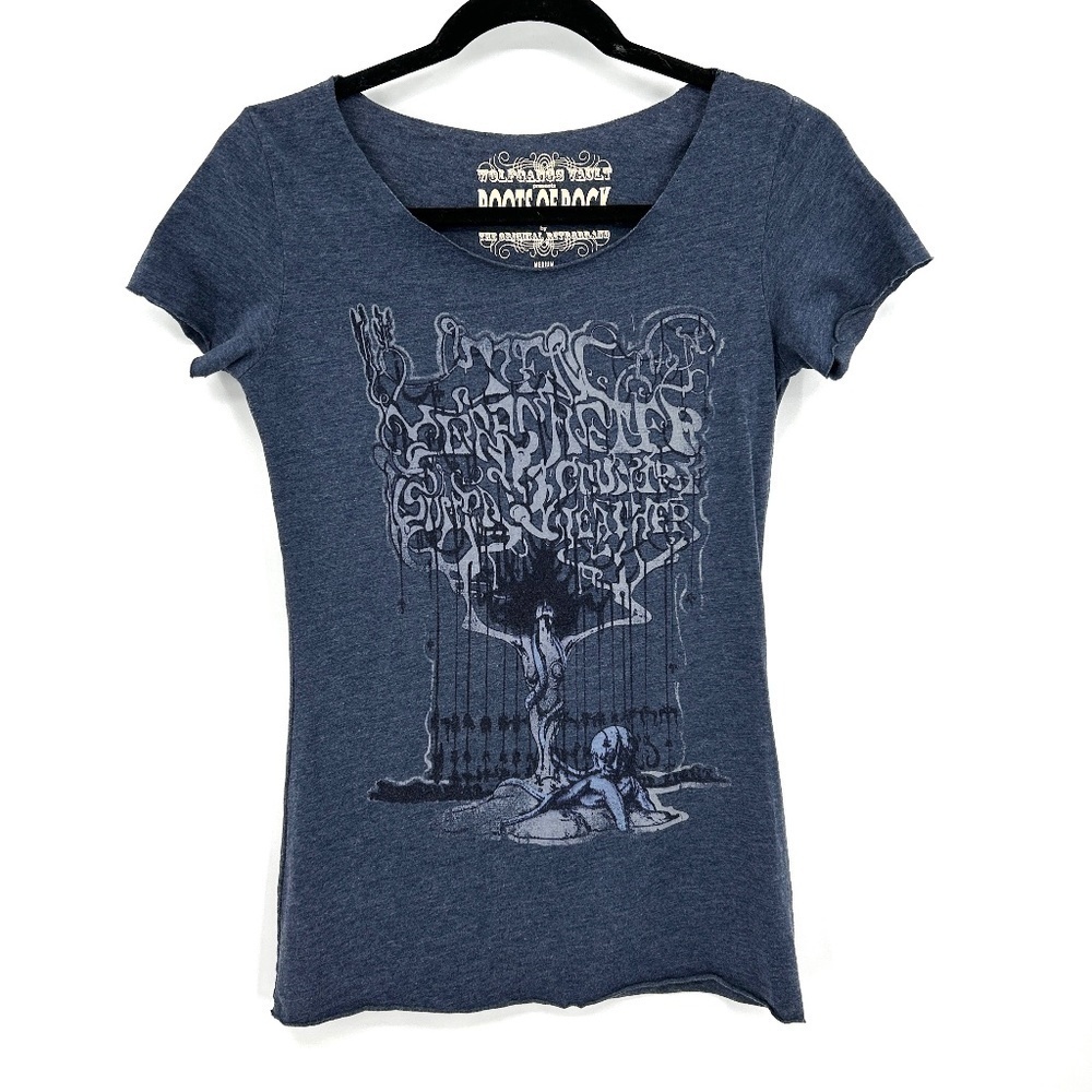 WOLFGANG'S VAULT Roots Of Rock Blue Tree Graphic Print Soft T-Shirt Size Medium